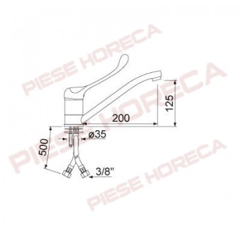 Baterie monobloc cu  levier de comanda lung, posibilitate de actionare la cot, cromata
